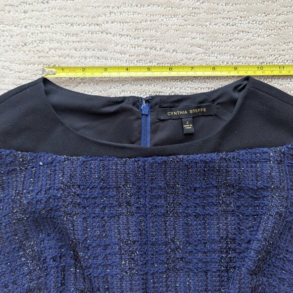 Cynthia Steffe Navy Blue and Black Sequined Tweed A-line Dress - Picture 5 of 10